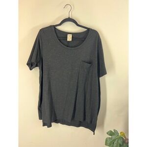 Black Shimmery Pocket Tee Womens Short Sleeve Casual T-Shirt Top